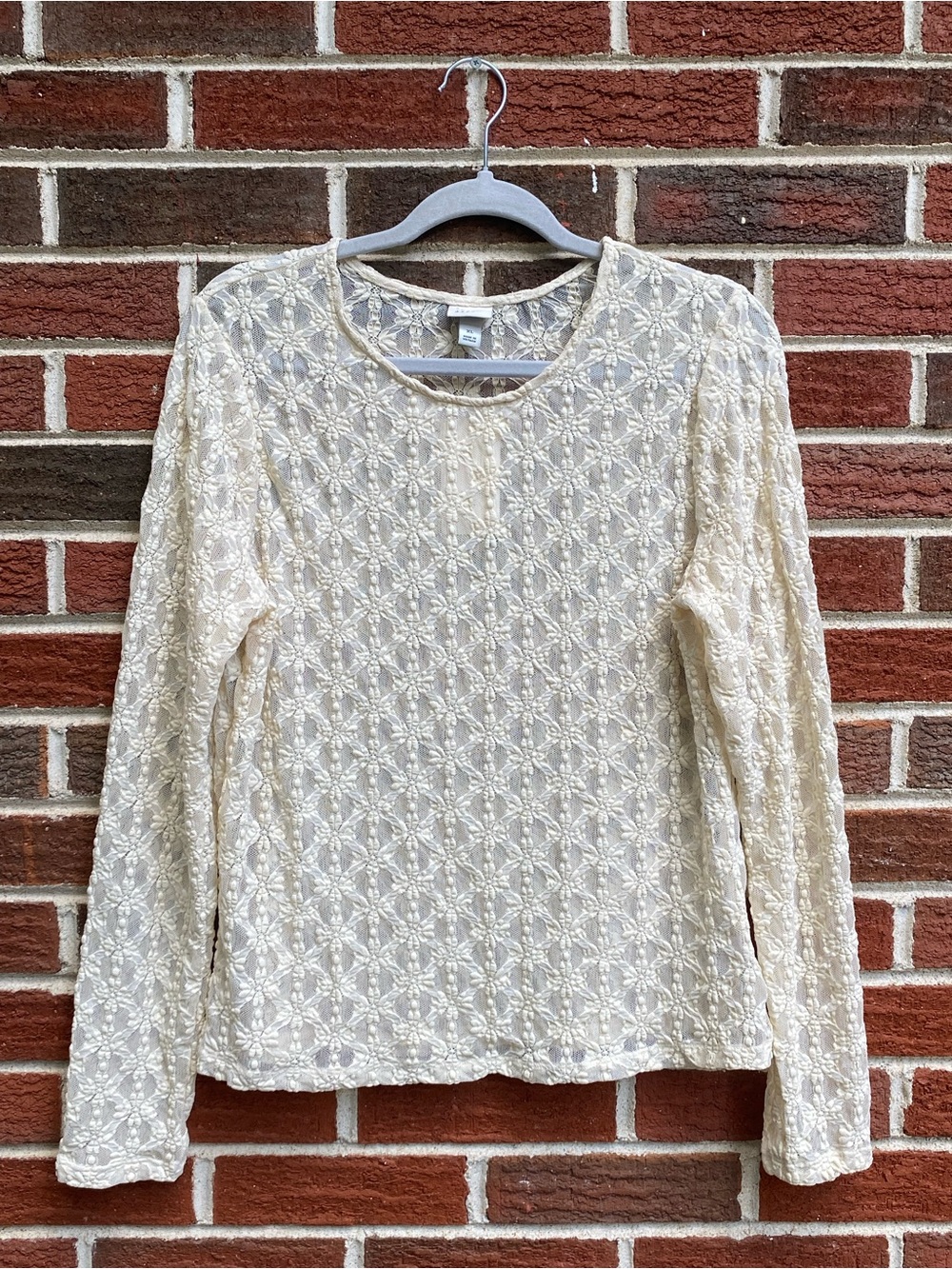 A New Day Floral Lace Top Long Sleeve Pullover Boho Cream Womens Size XL NWT
